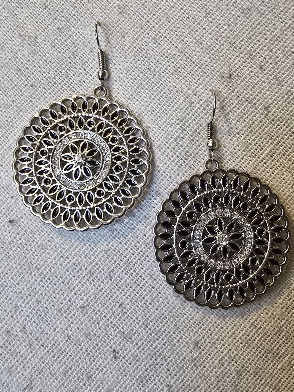 Filigree Circle Drop Earrings - Silver Tone